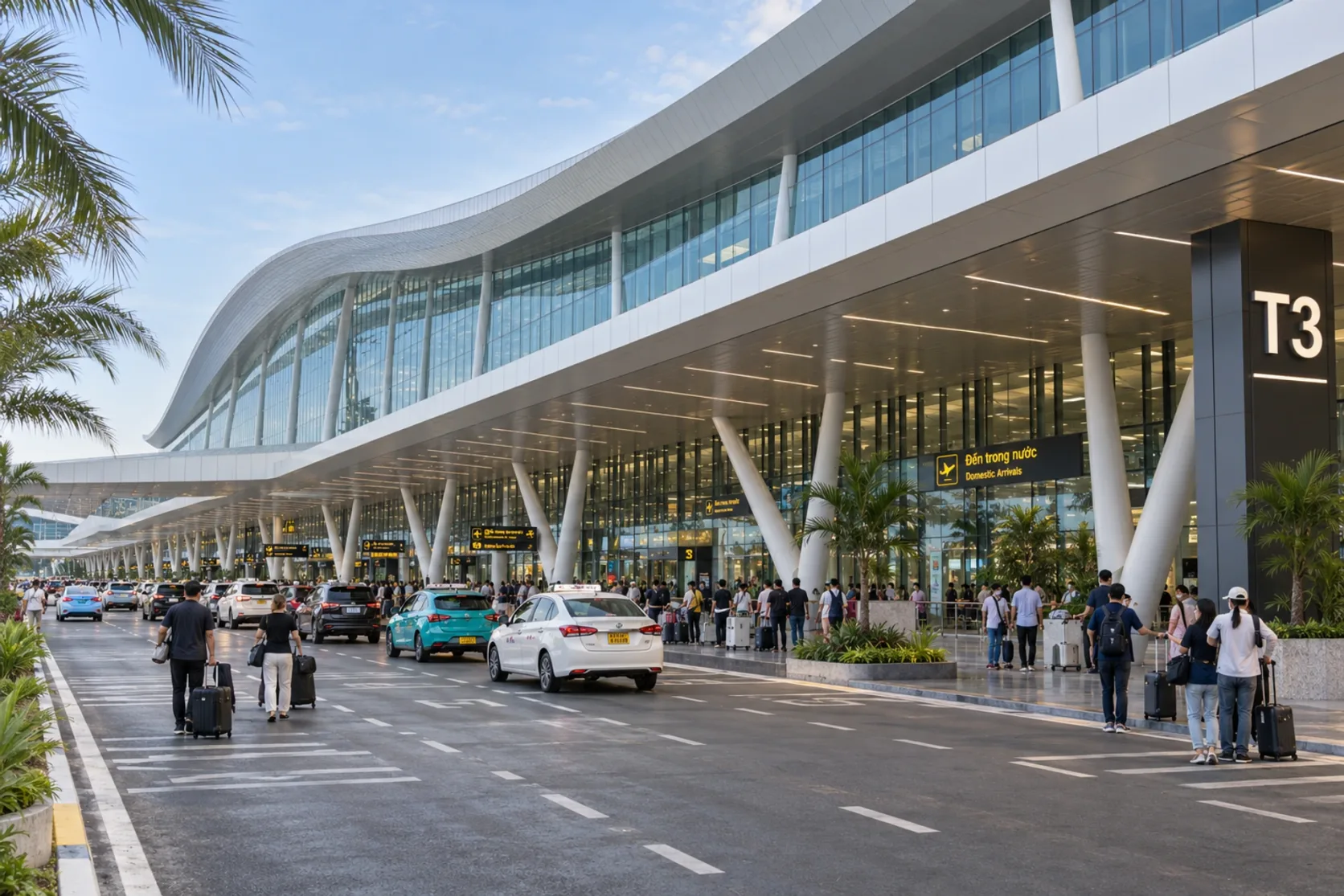 Der überdachte Bereich zum Ein- und Aussteigen an Terminal 3 von Tân Sơn Nhất.