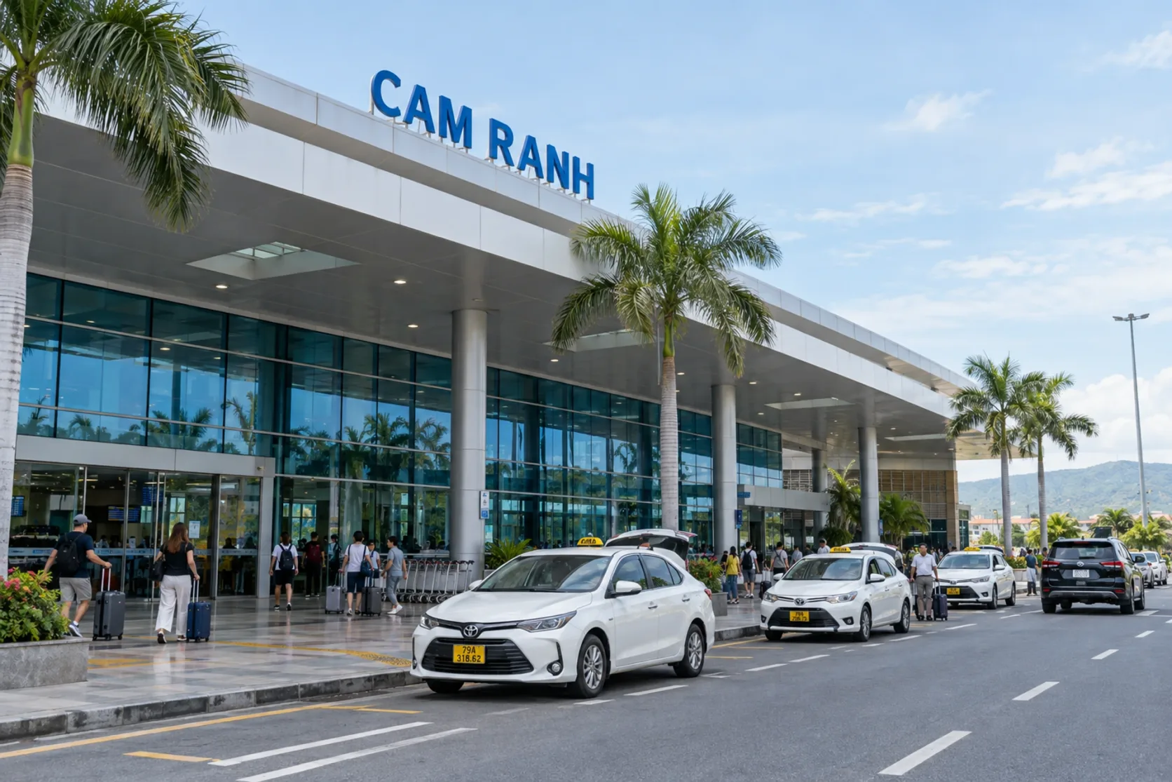 Cam Ranh airport terminal and the passenger pickup curb.