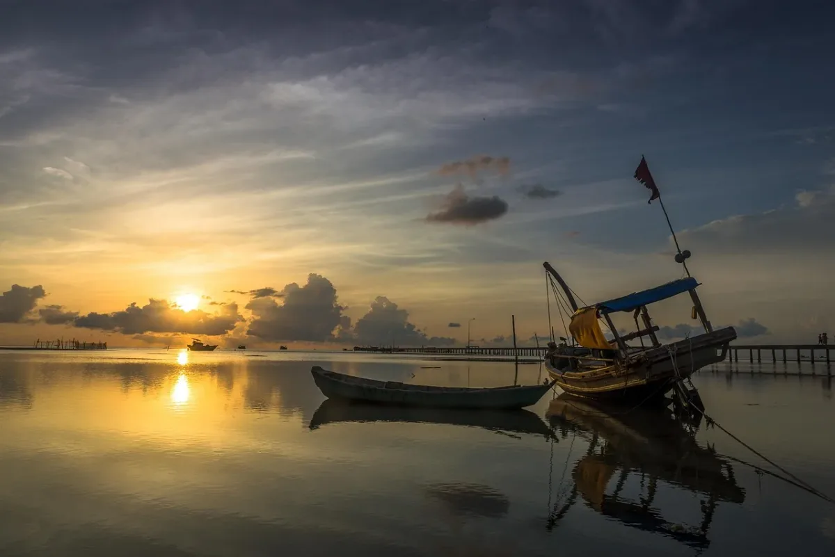 A fishing boat at sunrise off Phu Quoc.