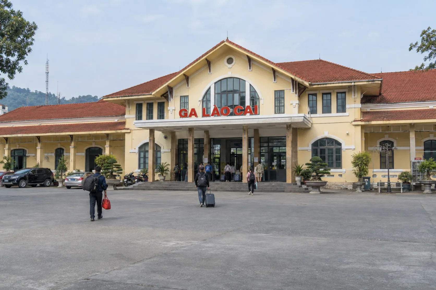 Ga Lào Cai, Lao Cai railway station, with its sign over the entrance.